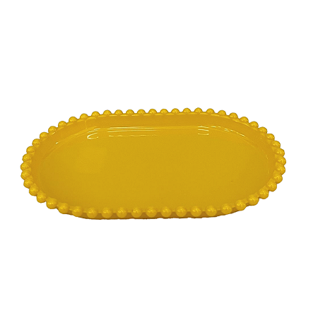 Bandeja Oval Bolinha Plástico Amarelo Decoração Festas