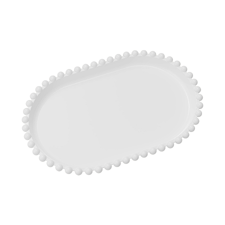 Bandeja Oval Bolinha Plástico Branco Decoração Festas