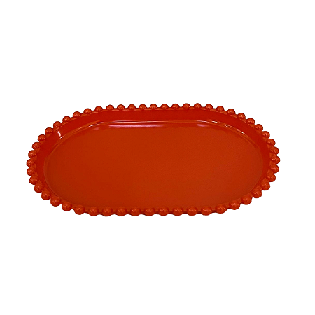Bandeja Oval Bolinha Plástico Laranja Decoração Festas