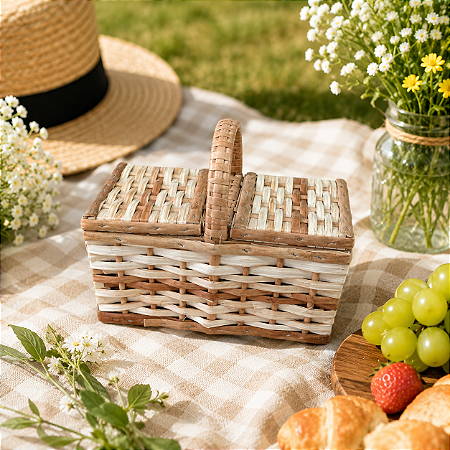 Cesta Picnic de Vime Mini Enfeite Decorativa Festas