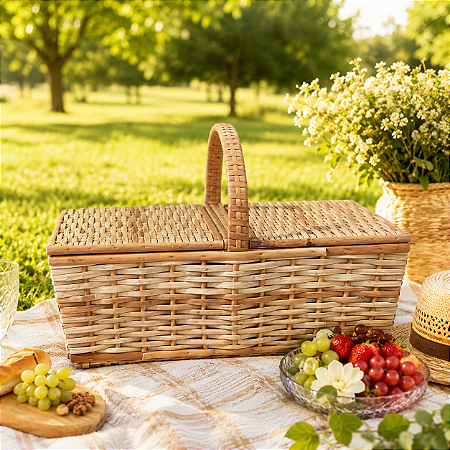 Cesta Picnic de Vime GG Enfeite Decorativa Festas
