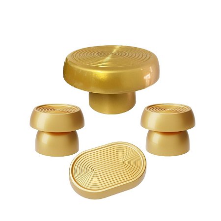 Kit Alegra Dourado Decoração Festas Boleira Bandejas