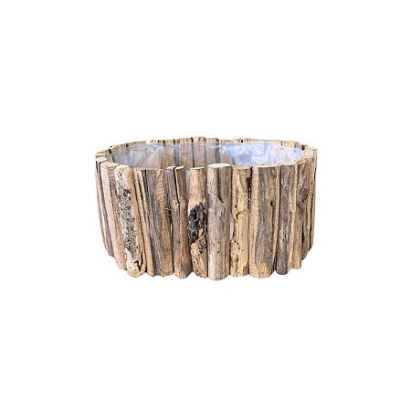 Vaso Lascas Madeira Natural Oval Grande Decorativo