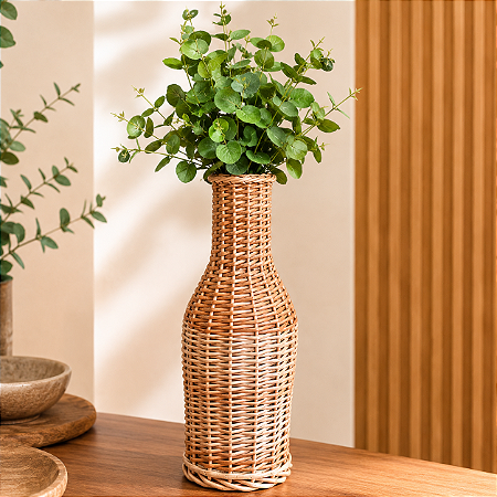 Vaso De Vime De Mesa Reto Médio Sem Verniz Decoração