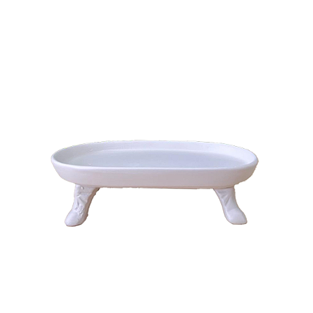 Mini Bandeja Chicago Oval Com Pé Off White Fosco Cerâmica