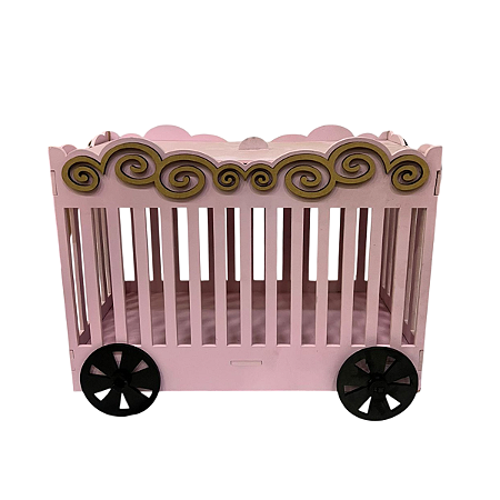 Jaula MDF Rosa Bebê Com Rodas Pretas Decoração Circo Festas