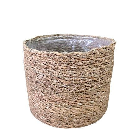 CESTO PALHA REDONDO COM PLASTICO GG 20X20X18CM - DECORATIVO