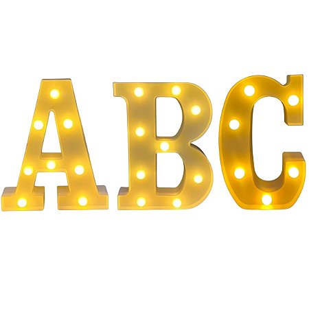 Kit Letras De LED ABC 22Cm Plástico Branco Pilhas Decoração