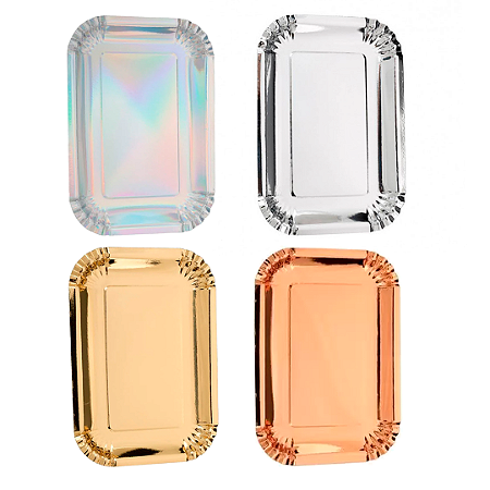 Prato De Papel Retangular 27x19 5uni Decoração Festas Silver