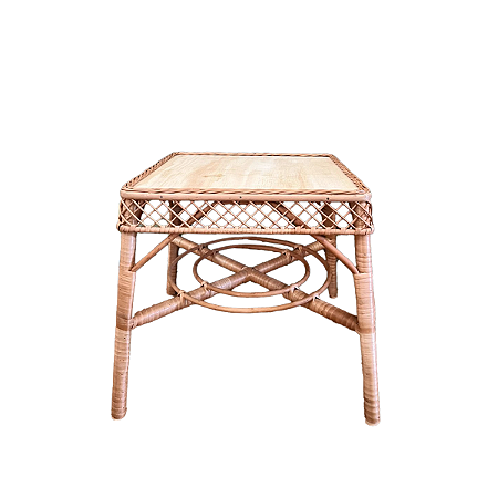 Mesa de vime borda trabalhada quadrada pequena sem verniz