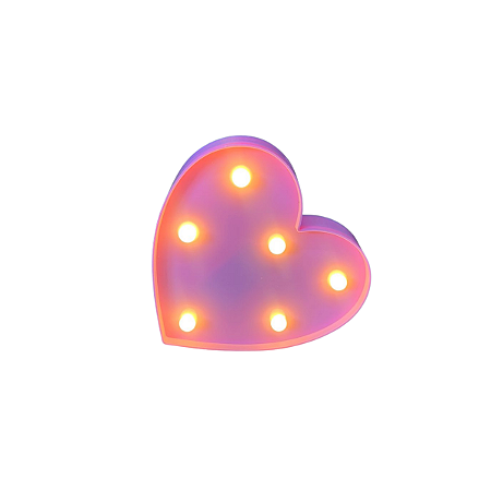 Coração Peq Rosa Led Luz Amarela Decorativo Enfeite 15,5CM
