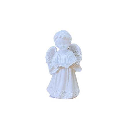 Mini Anjo Branco Biblia Estatueta Decorativa Totem