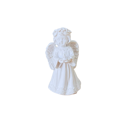 Mini Anjo Branco Mãos Rezando Estatueta Decorativa Totem