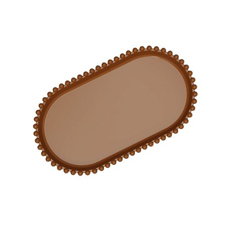 Bandeja Oval Bolinha Plástico Marrom Decoração