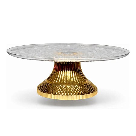 Boleira Lapidada Pé Dourado Plástico 30CM Decoração Enfeite