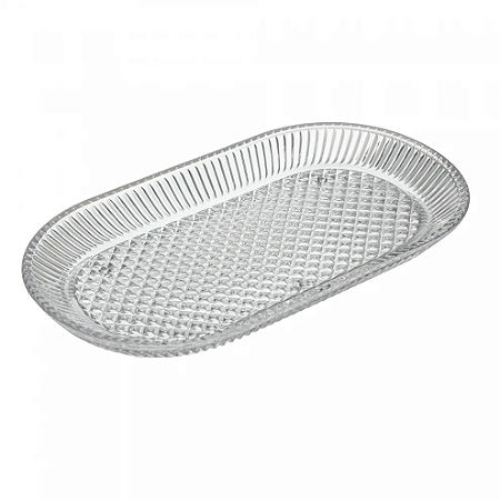 Bandeja Oval Cristal Borda Canelada Decorativa