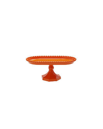 Boleira Pérola Oval Plástico Laranja Decoração