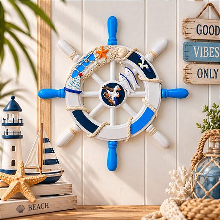 Timão De Madeira Azul e Branco  Pequeno Festas Marinheiro