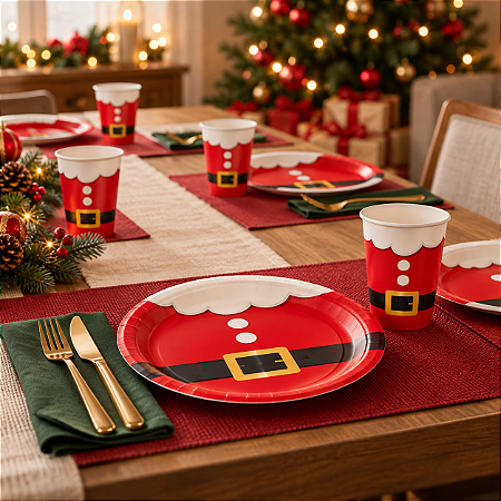 KIT PAPAI NOEL 8 COPOS E  8 PRATOS