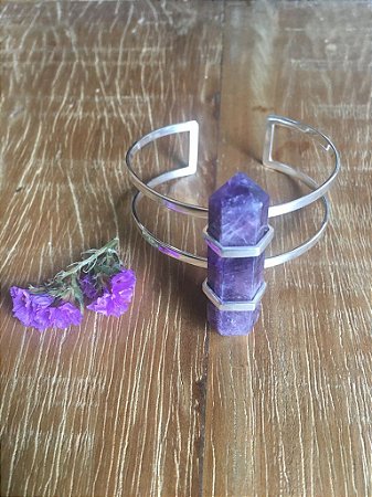 Bracelete Ajustável Com Cristal Ametista - Prata 925
