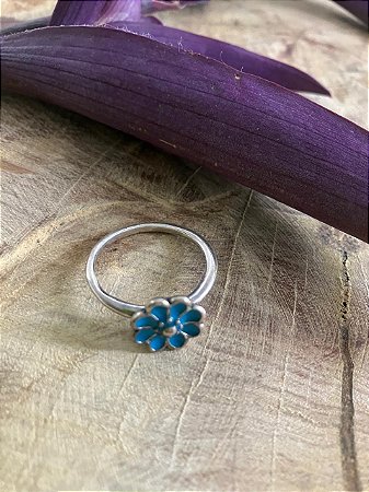 Anel Flor Azul - Prata 925