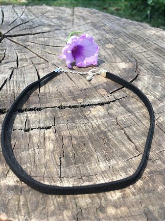 Chocker De Couro Preta - Prata 925
