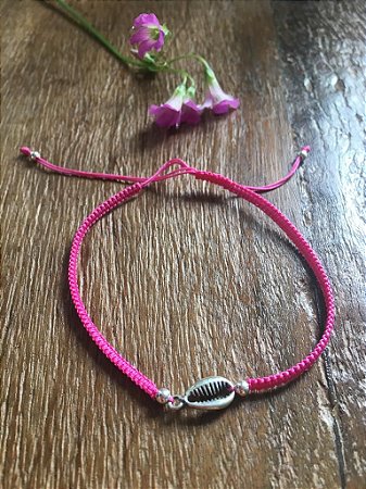 Pulseira de Búzio De Macramê Rosa - Prata 925