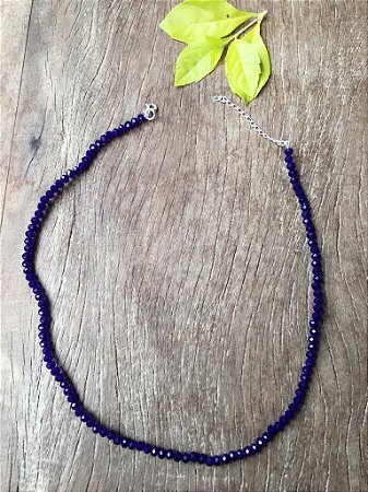 Chocker De Mini Cristal Artificial Azul - Prata 925