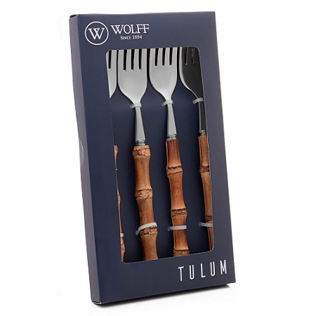 Conjunto 4 Garfos De Refeição Com Cabo Em Bambu Tulum 20cm