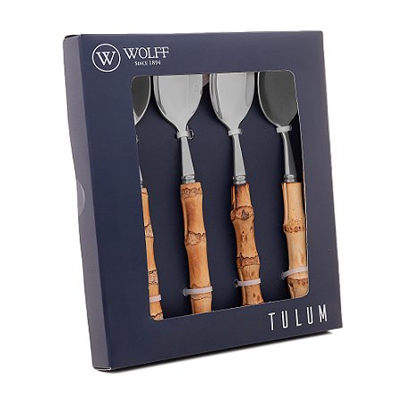 Conjunto 4 Colheres De Sobremesa Com Cabo Em Bambu Tulum 16cm