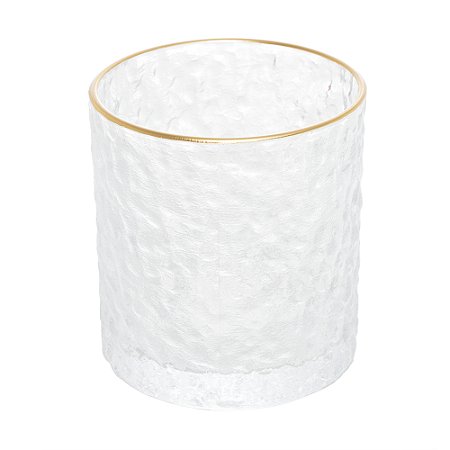 Copo De Whisky Martelado Com Borda Dourada Cristal  Petra 340ml