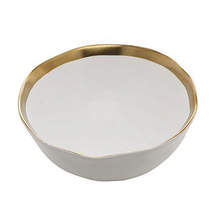 Bowl De Porcelana Branco E Dourado Dubai 15x6cm