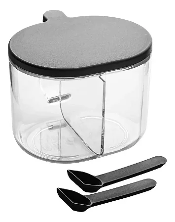 PORTA TEMPERO DE POLIESTIRENO COM TAMPA, DIVISORIA E COLHERES DE PLASTICO MY BOX 12CM X 9CM