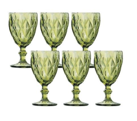 Conjunto 6 Taças Cristal Diamond Verde 325ml