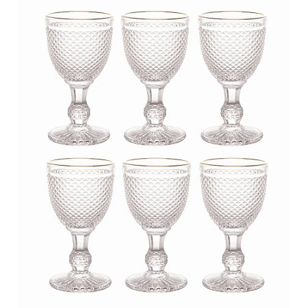 Conjunto 6 Taças De Vidro Com Borda Dourada Bico De Jaca 255 ml