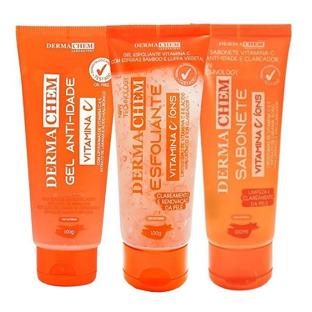 Kit limpeza de pele Vitamina C Dermachem - Sabonete Esfoliante e Gel Skincare - Dermachem