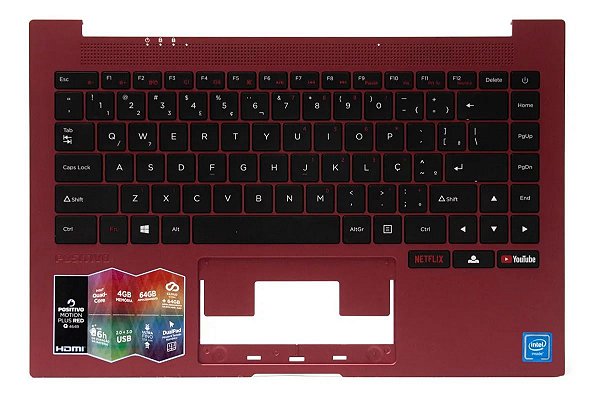 CARCAÇA BASE SUPERIOR + TECLADO POSITIVO MOTION PLUS RED 464B