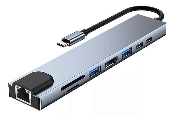ADAPTADOR HUB TIPO-C 8 IN1 COM SAÍDA HDMI USB PARA NOTEBOOK