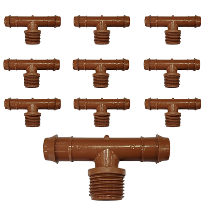 10X Conector Te Dentado Para Flexnet 16/17mm X 1/2" Rosca Macho - Azud