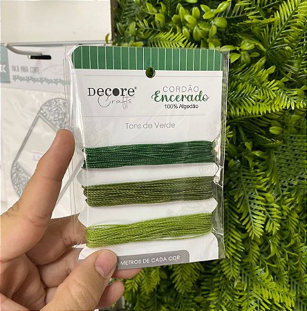 CORDÃO ENCERADO - 3 CORES -  5 METROS CADA - TONS DE VERDE