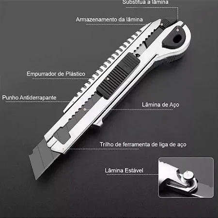 Estilete De Metal De 18mm Profissional Com 5 Lâminas Extras