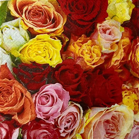 GUARDANAPO 20 UNIDADES - BOTÕES E ROSAS COLORIDAS