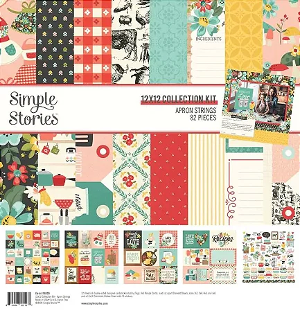Kit Papel para Scrapbook Simple Stories Apron Strings com 12 papéis + Cartela de Adesivo