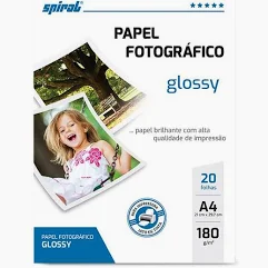 Papel fotográfico A4, 180g, glossy paper, G180-20, Spiral - PT 20 FL