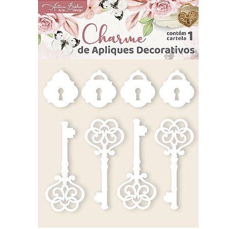 Apliques Acrílico Branco Chaves e Cadeados - Encanto de Flores