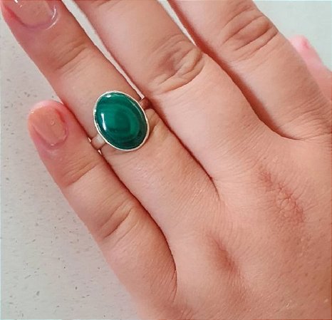Anel de Prata 950k Pedra Natural Malaquita
