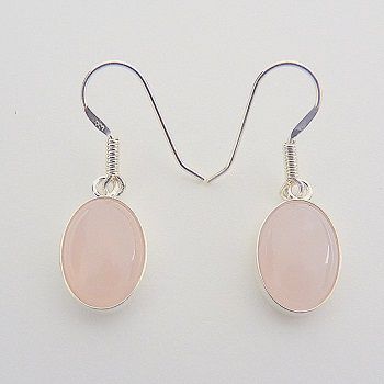 Par de Brincos de Prata com Pedra Natural Jade Rosa Oval