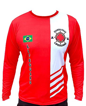 Camisa manga longa Guarda Vida Civil Life Guard Resgate Vermelha UV35+ Dry FIt