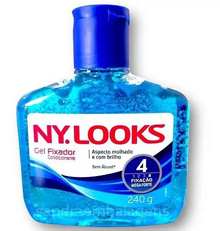 Gel capilar Ny looks mega fixação 4 (azul) aspecto molhado e com brilho 240g