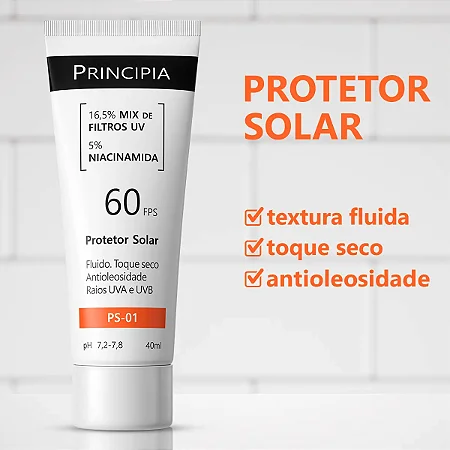 Protetor Solar Facial Principia Mix de Filtros UV + 5% Niacinamida Fator 60 - 40ml
